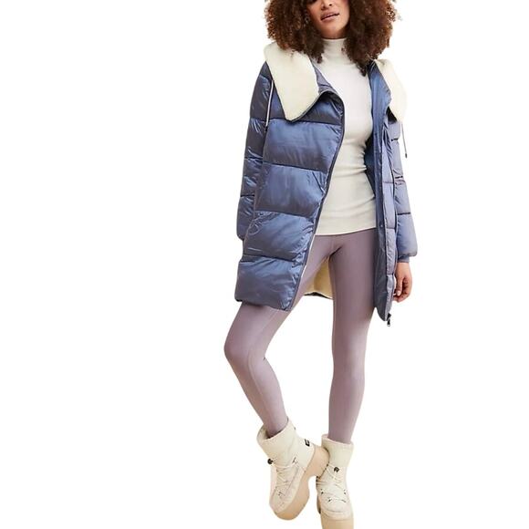 Bernardo Sz M Crystal Hooded Puffer in Metallic Purple w Faux-sherpa Lining Warm - Picture 2 of 16